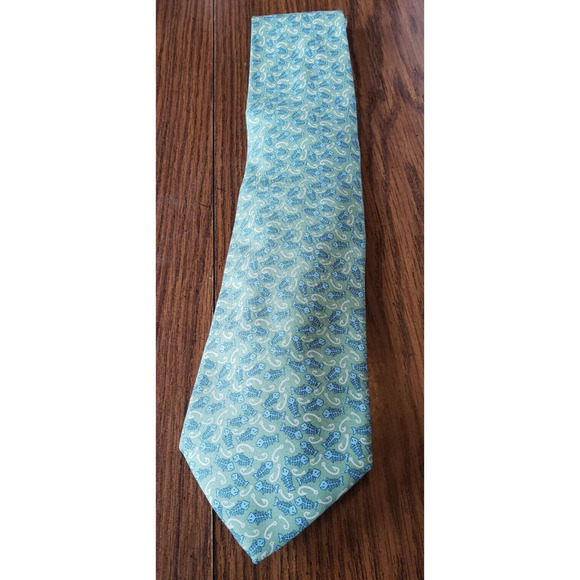 Vineyard Vines Martha's Silk Necktie USA Designer Bone Fish Blue Green - Picture 1 of 5